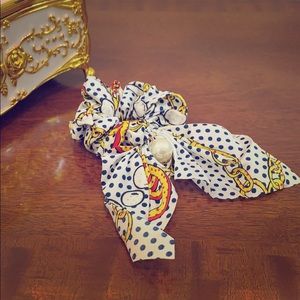 Chanel Style Scarf Scrunchy with Faux Pearl Detail